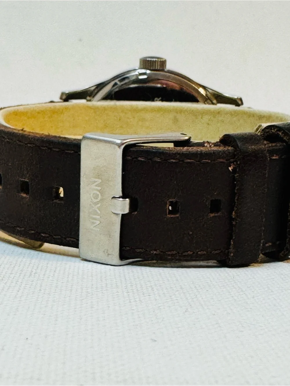Nixon The Sentry 42mm Men's Day/Date Watch Silver Dial Brown Leather